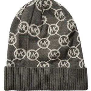 Michael Kors Gray and White Knit Beanie